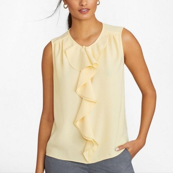 NWT Brooks Brothers Ruffled crepe blouse in buttercup yellow size 6 - Picture 12 of 17